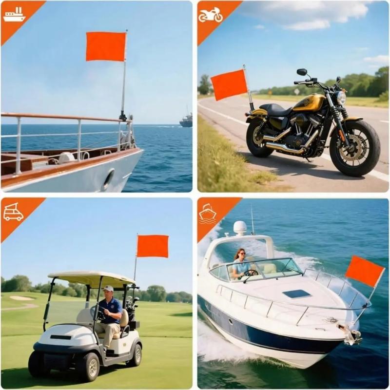 Marine Flag Staff Assembly Metal Grip Mounted Staff with Twin Flag Clips, 1.6 m Hardware for Boat and Yard Display