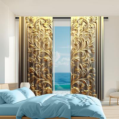 2Pcs European Floral Window Curtains Vintage Drapes For Bedroom Office Kitchen Living Room Study Home Decor Rod Pocket Window