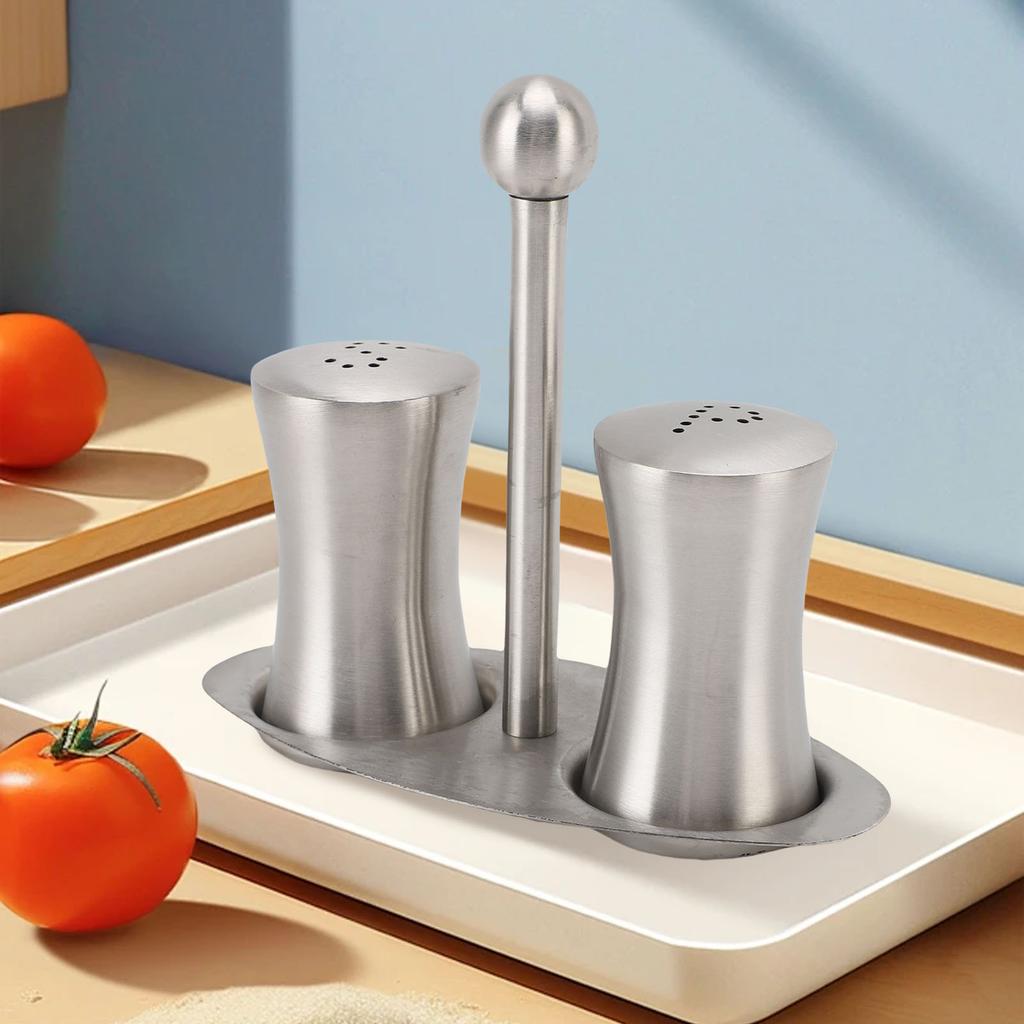 2 Buc. Sticlă Condimente Oțel Inoxidabil 304 Set Solniță cu Raft pentru Casă Restaurant