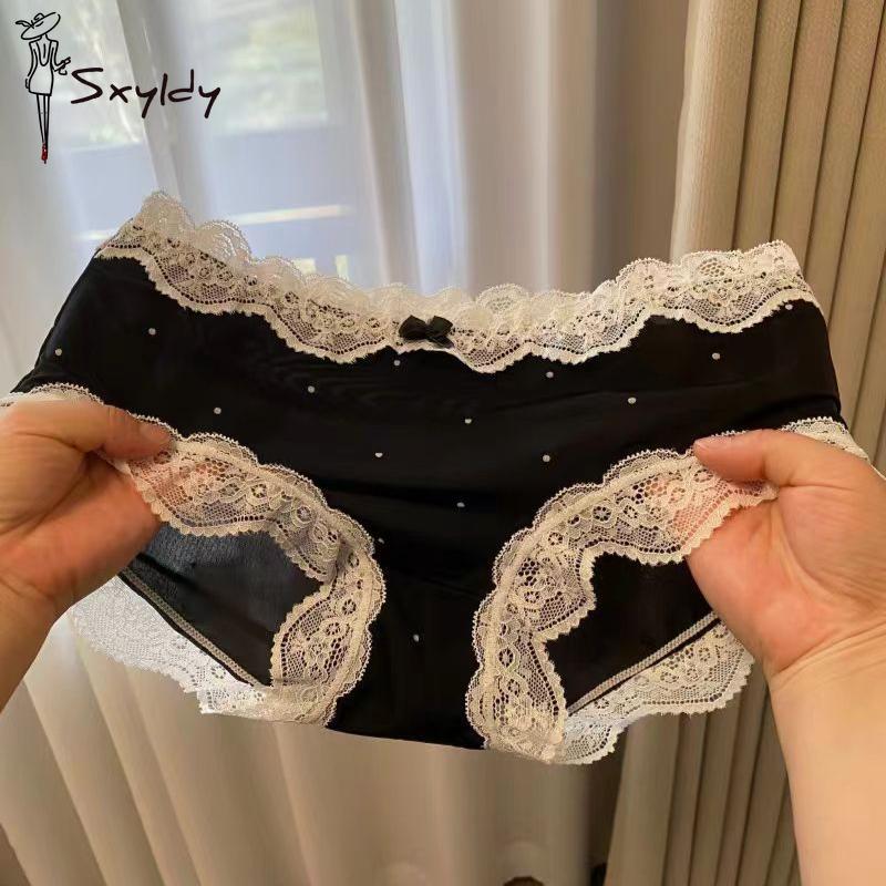 Sweet Lace Mid-waist Panties Ice Silk Seamless Underwear Women Soft Breathable Briefs