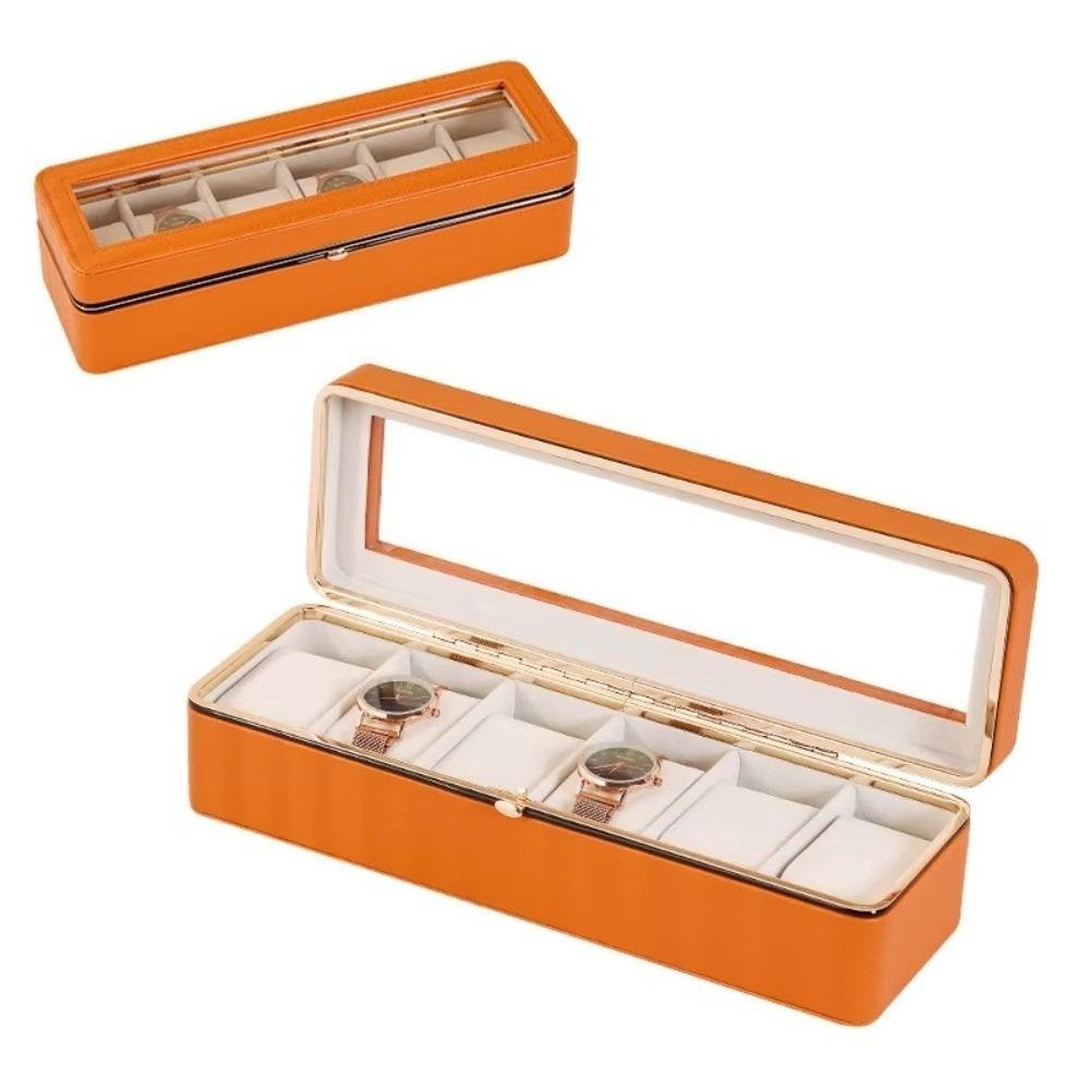 New PU Leather Watch Storage Box Clear Window 6 Slots Watch Organizer Case Soft Interior Transparent Lid Watch Bracket