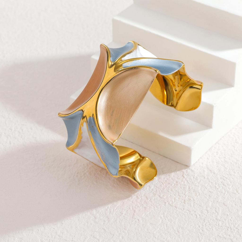 Přeshraniční nerezový náramek s barevným blokováním dopaminu - Niche móda, lehký luxus, geometrické šperky s kapkovou olejovou technikou.