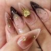 24PCS 3D Golden French False Nails Pink Blush Gradient Simple Star Patterns Press On Nails Sweet Almond Fake Nails Wearable Tips