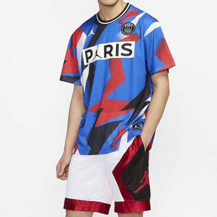 Jordan Paris Saint-Germain Mesh Short Sleeve T-Shirt Men Tops Cobalt-Blue BV2027-445