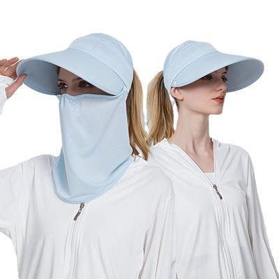 Women Sun Hat Summer Ice Silk Big Brim Empty Top Hat Quick-drying Sunscreen Baseball Hat Ladies Breathable Riding Ponytail Cap