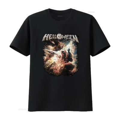 Helloween Album Cover Print Black T Shirt for Men Rock Band Music Fans Vintage Washed Top For Everyday Wear Stylish Fashion