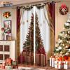 2pc Merry Christmas Beautiful Christmas Tree Print Perforated Blackout Curtains Multi Size Living Room Insulation Decoration