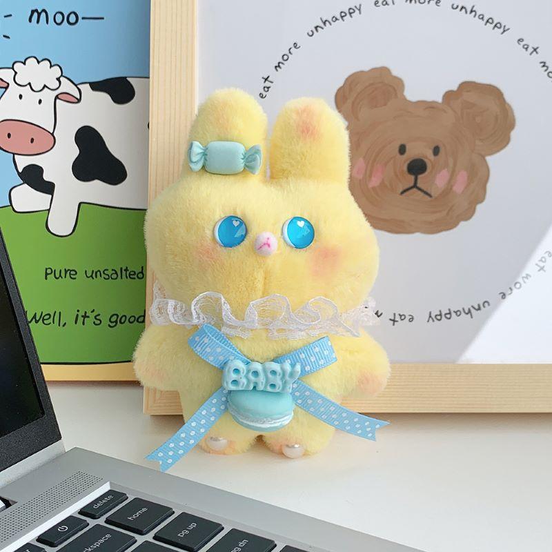 

New Cute Lace Rabbit Plush Doll Mini Claw Machine Doll Girl Heart Backpack Keychain Small Gift Height about 12cm