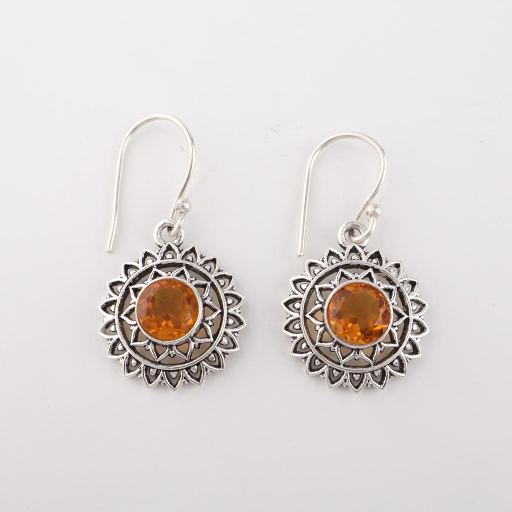 Citrine Gemstone 925 Sterling Silver Jewelry Drop/Dangle Earrings 1.57" For Gift CE-19-6