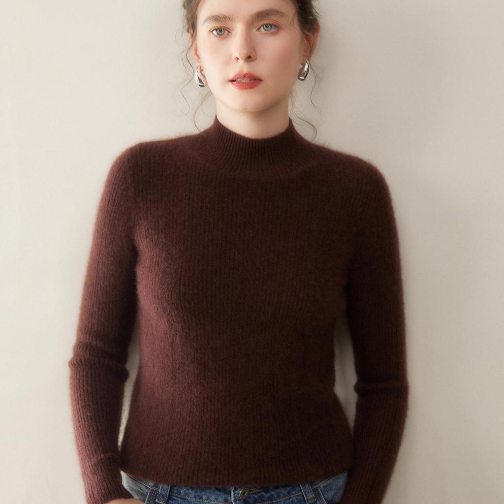 Damen Schlank Geschnittener Rippstrick Kaschmirpullover - Halber Rollkragen, Einfarbige, Perfekt für Herbst & Winter.