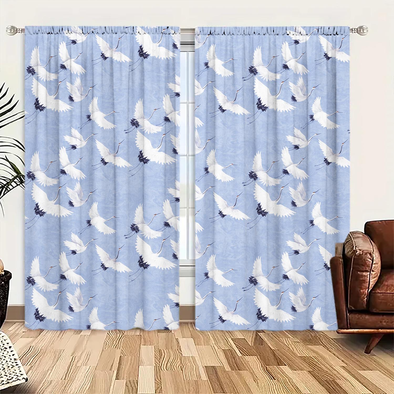 

2pcs Crane Spreads Its Wings and Flies High Curtains Shade and Privacy Protection Suitable for Decorating Various Rooms 100*130 Rod Pocket 1pcs