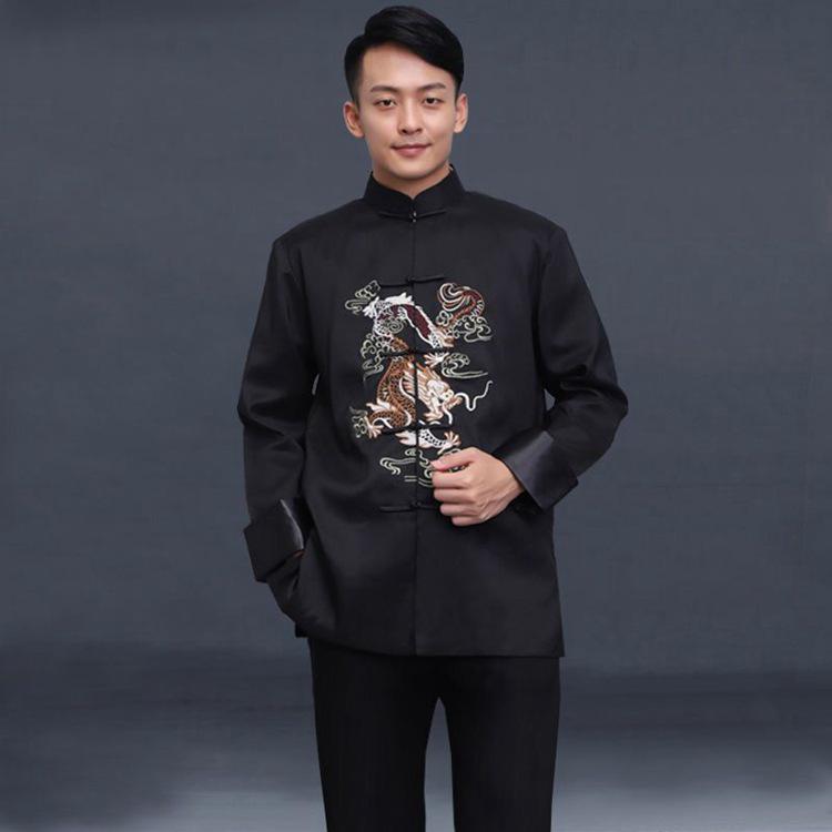 Men's Tang Suit: Embroidered Dragon Jacket - Ethnic Style Retro Long-Sleeved Top for Spring & Autumn