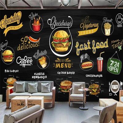 Wallpaper Large Mural Hand Painted Blackboard Western Food Pizza Hamburger Tv Background Wall Mural