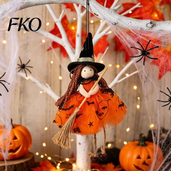Hochwertige Halloween-Dekoration Hexe Puppe mit Besen, Kleine Hängende Figur Spukiger Tüllrock für Spukhaus, Tür Fenster