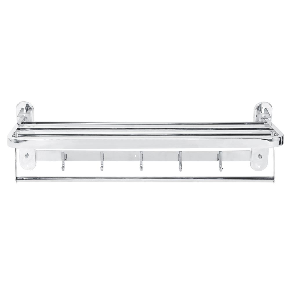 Stainless Steel Foldable Towel Rack Multifunctional WallMounted Bathroom Shelf with Hook