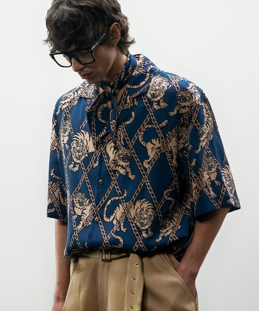 UNTAGE Tiger Print Bowling Shirt [Navy (Unisex)]_Uts-Ss03