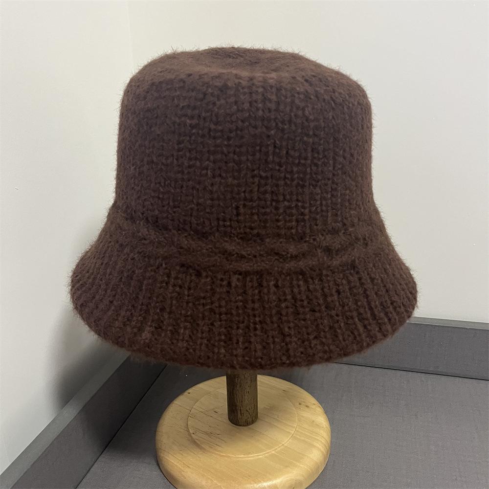 

Literary and versatile wool knitted bucket hat autumn and winter warm wool hat women bucket hat cover face Adult (55-59cm) кофейный