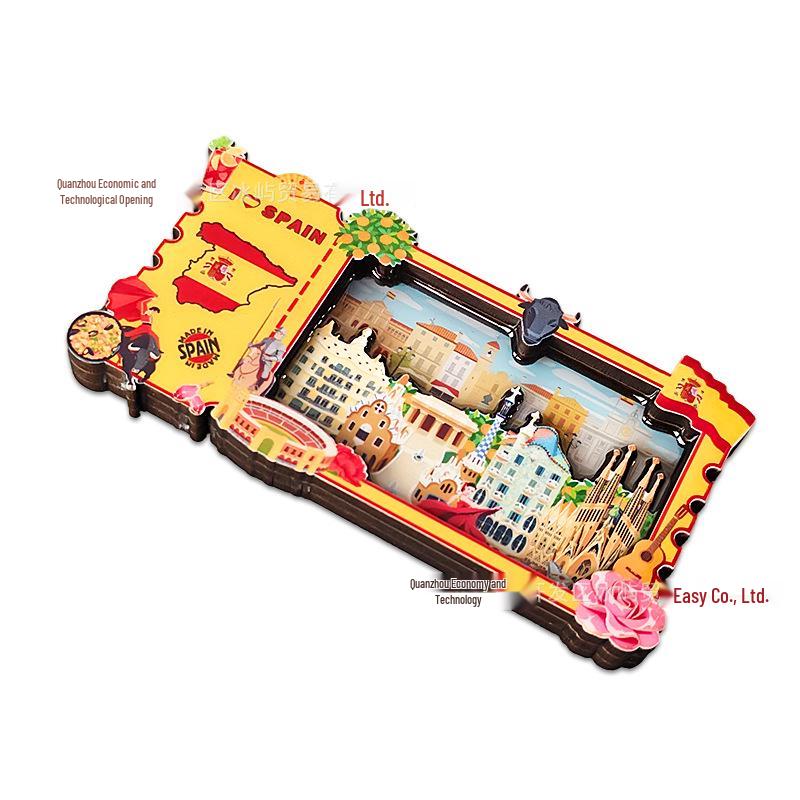 European Souvenir Magnet: Italy & Spain Wooden Decoration