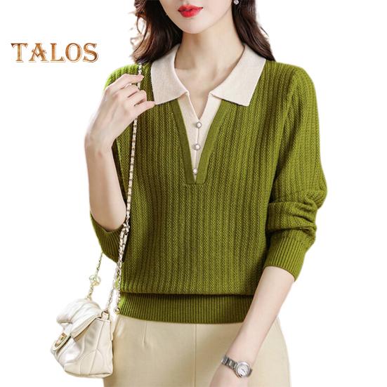 

Женский свитер из двух частей с лацканами и длинным рукавом, облегающий повседневный топ, осенне-зимний эластичный трикотажный топ зелёный