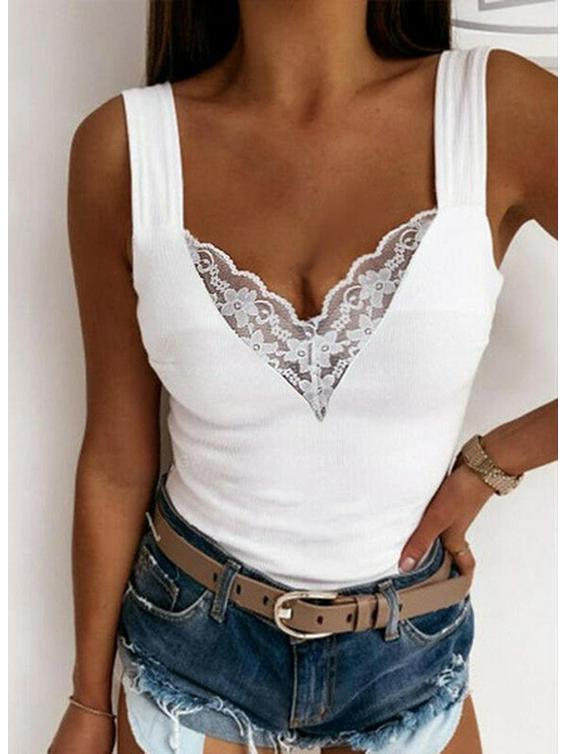 

Европейская и американская повседневная кружевная майка больших размеров L белый