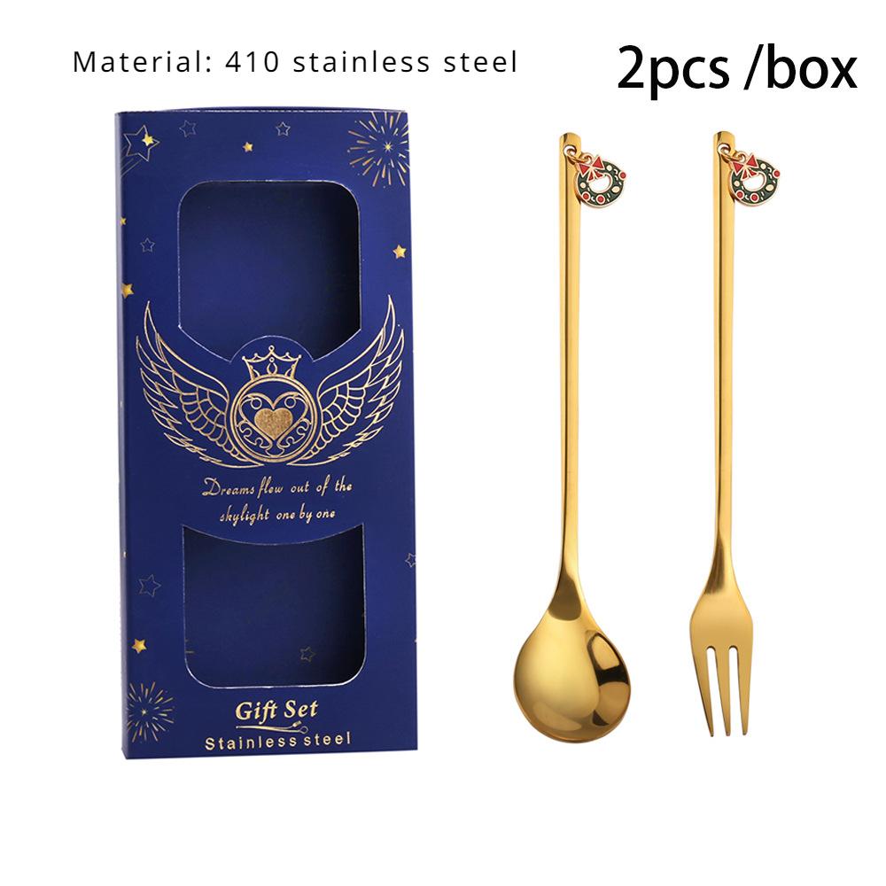 HANYANG Stainless Steel Christmas Dessert Spoon and Fork Gift Set Fruit Fork Father Christmas Coffee Spoon Hotel Household Tableware