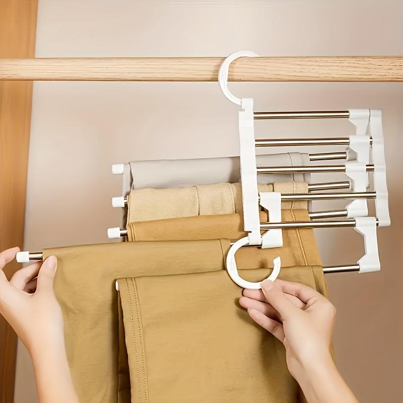 5 In 1 Multifunction Pant Rack Hanger Stainless Steel Wardrobe Adjustable Magic Trouser Hangers Towel Shelves Closet Organizer