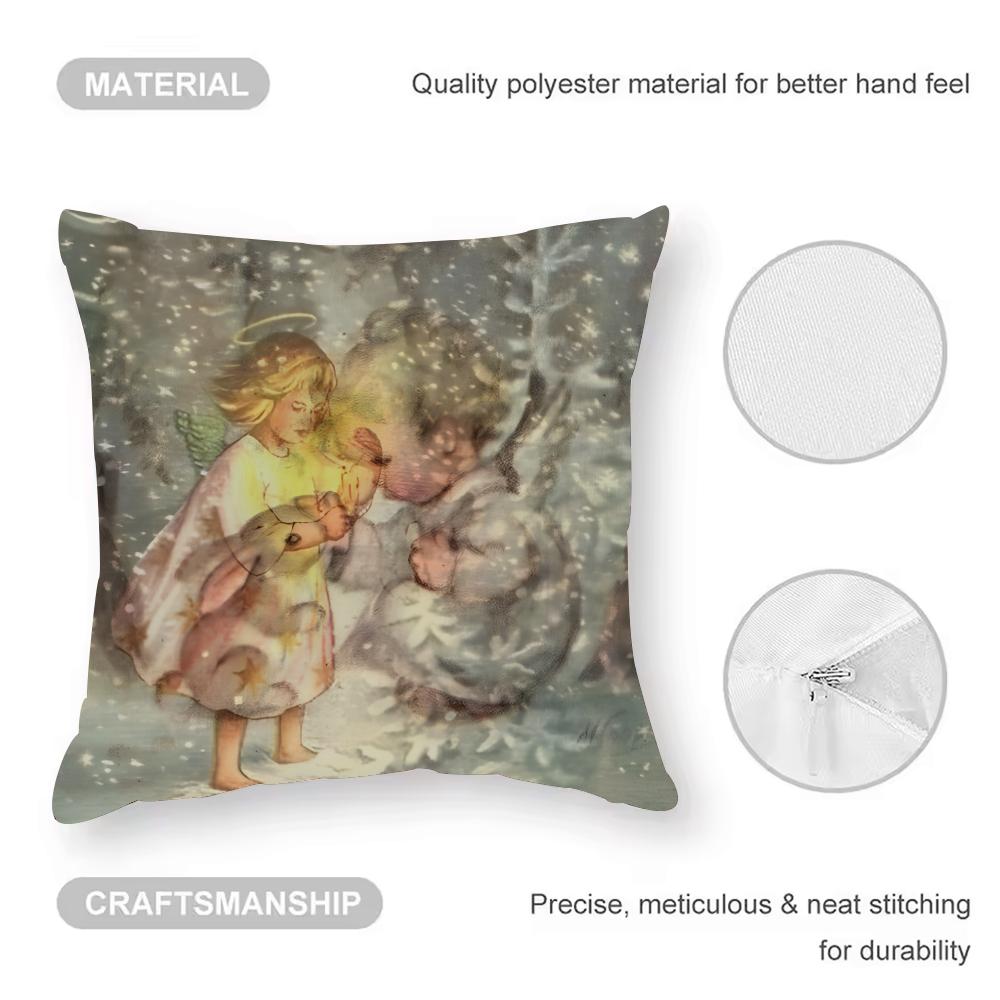 vintage little angel Cushion Cover Anti-dustmite Pillowcase Invisible zipper silky short plush Sofa cushion cover