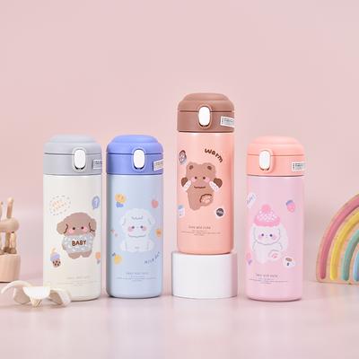 Cute Animal Design Insulated Cup, Stainless Steel Bouncing Lid Bottle, Portable Straw Cup Bpa-Free Sports Tumbler Coffee Cup