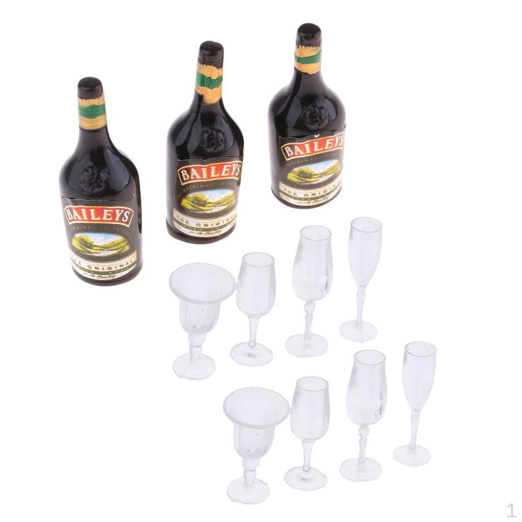 1:12 Dollhouse Realistic Glass Liquor Bottles with Goblet for Pub Accessory