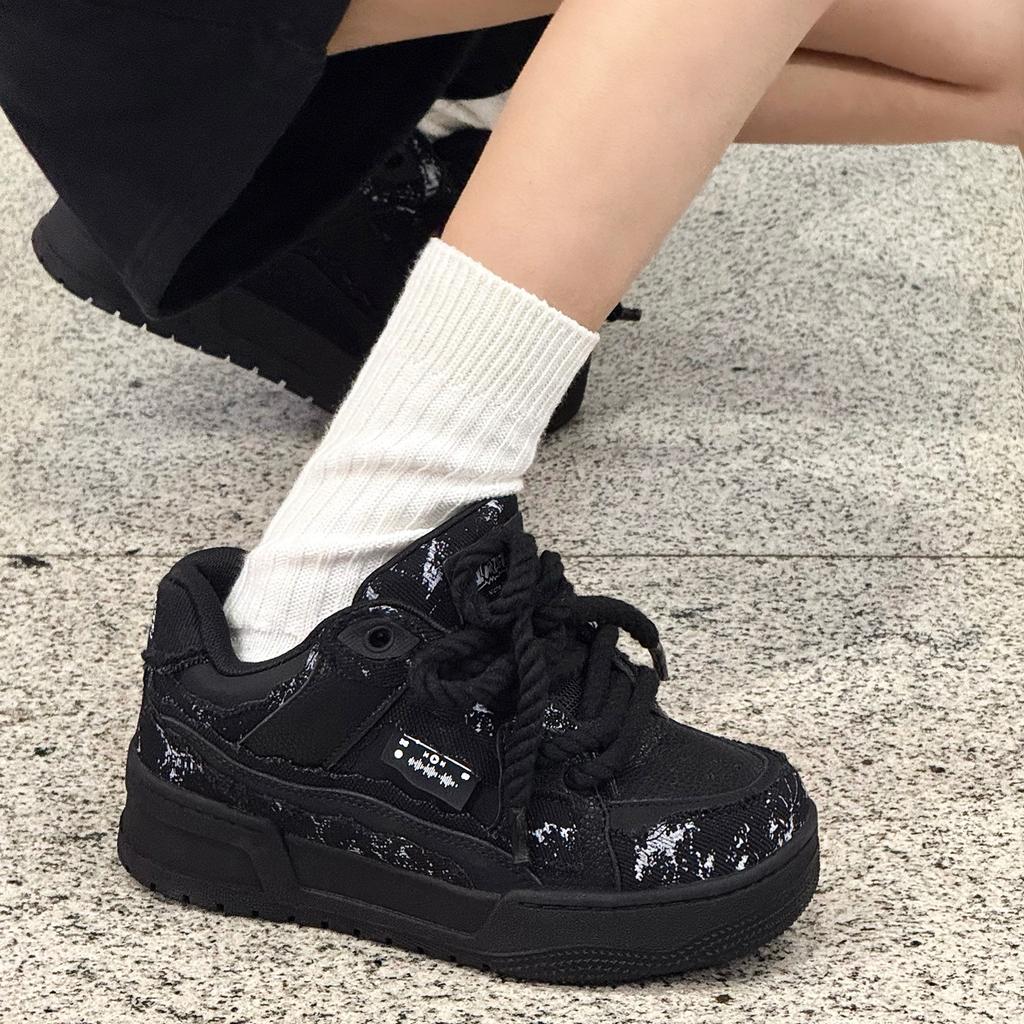 Destroy Aesthetics Splash Ink Series Street Small Black Shoes Hemp Rope Bread Shoes Versatile Board Shoes Couple Trendy Shoes
