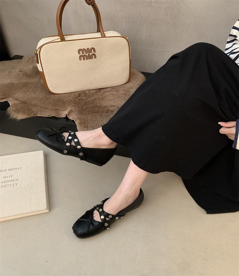 Niche design retro square head Mary Jane shoes ballet shoes flats autumn with skirt single shoes women's shoes