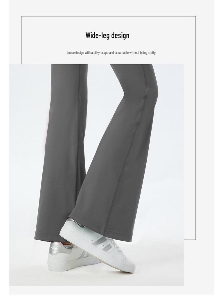 Damen High-Waist Weitbein Yogahose: Hüftanhebend, Elastisch, Nude-Feeling, Lässiges Laufen, Ausgestelltes Design