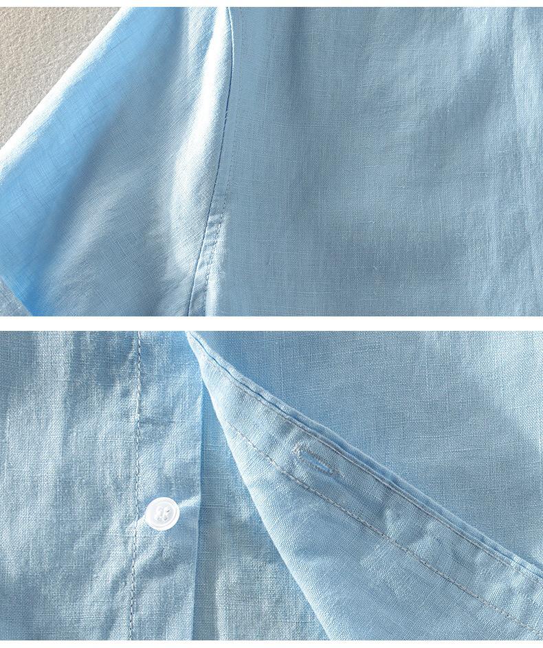 Men's White Cotton Linen Short-Sleeve Shirt - Casual Summer Wear