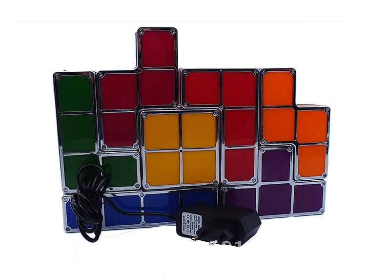 Tetris Lampe für Kinder DIY Intellektuelle Entwicklungsspielzeug Kreatives LED-Licht mit 7 bunten Blöcken Tischlampe für Schlafzimmerdekoration