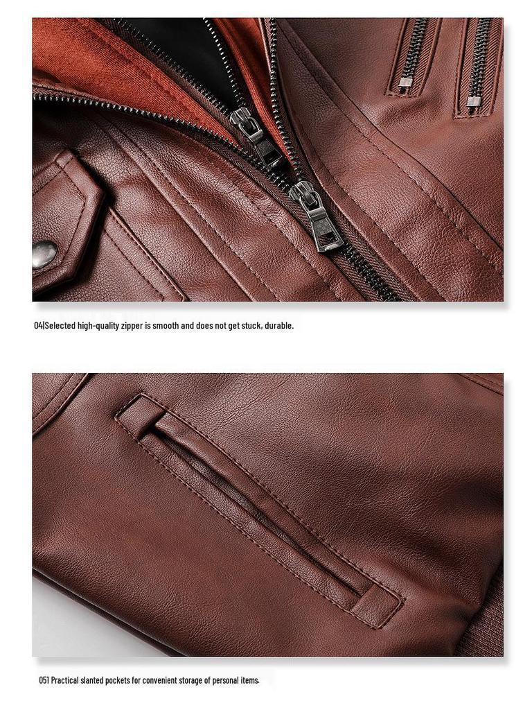 2025 Men's Plus Size PU Washed Leather Hooded Jacket, Two-piece Design.
