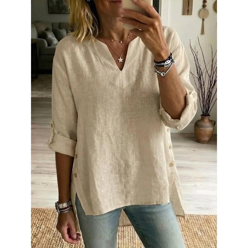 BITCED Damen Mode Lässige V-Ausschnitt Langarm Blusen & Hemden