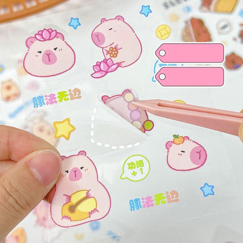 20 Pcs/Bag Funny Pink Capybara Stickers Kawaii Decorative Decals DIY Toy Notebook Sticker  Children