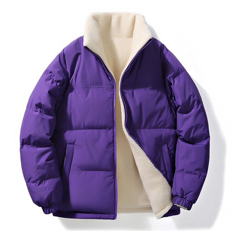 Mens Stand Collar Cotton Puffer Jacket Winter Warm Thick Casual Coat Non-Hooded Loose Fit