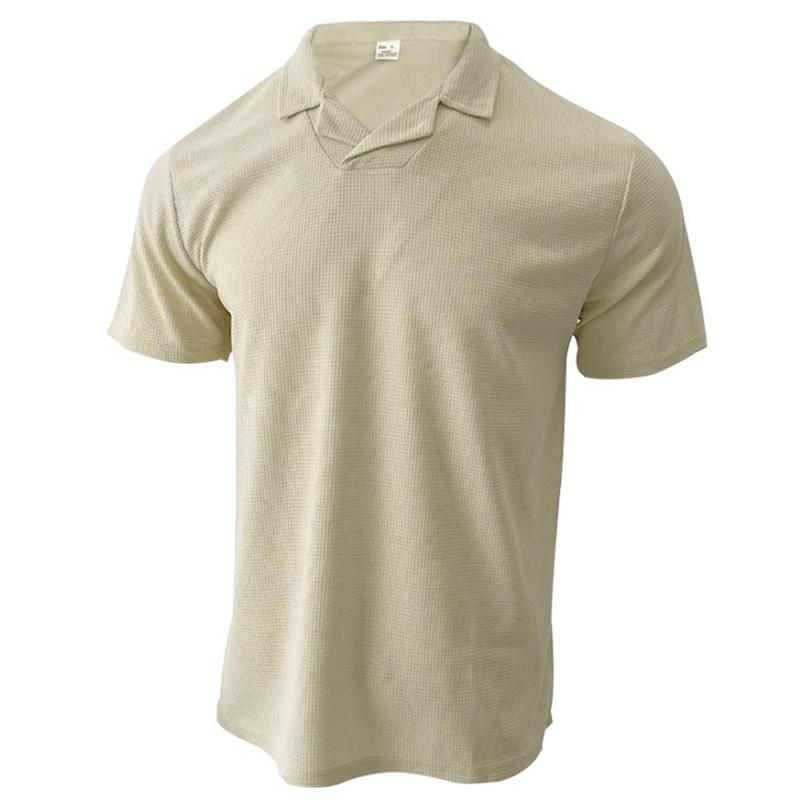 Summer Men's Casual Short Sleeve T-shirt Solid Color Waffle Plaid Slim Business Casual Shirt Outdoor Sports Pullover POLO Shirt