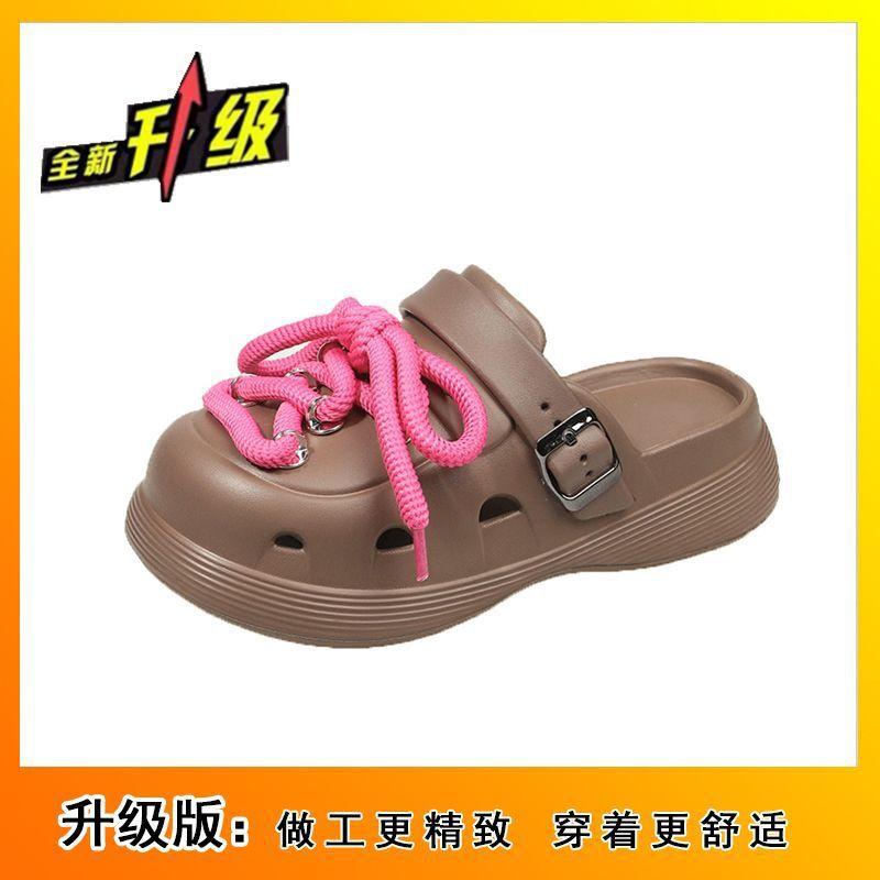 Fashion versatile muffin thick bottom stepping on shit bag head slippers summer and autumn outer wear belt buckle hole shoes