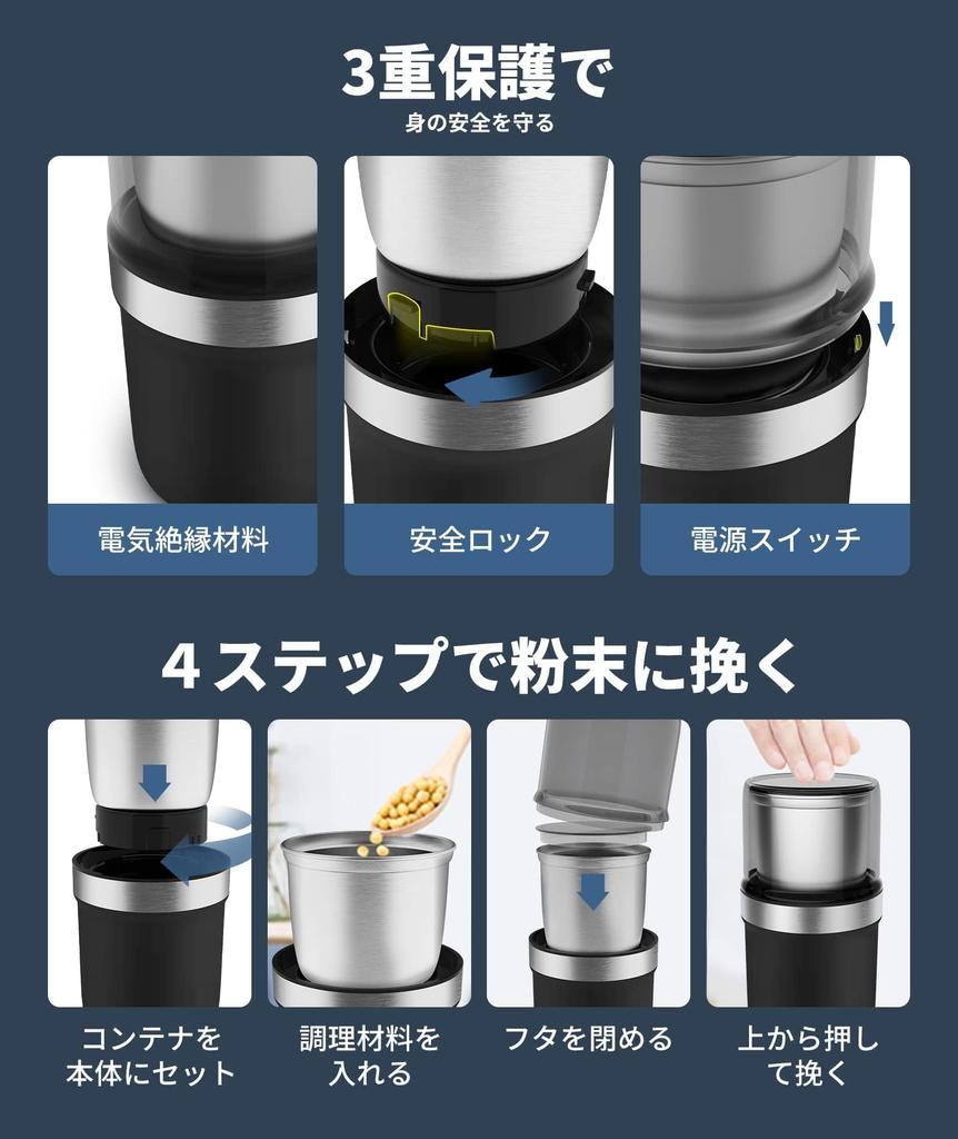 BESROY Electric Coffee Grinder - Coffee Grinder, Powder Grinder, Coffee Bean Grinder, Washable, Grinds Coffee Beans, Green Tea, Pepper, Chili Pepper,