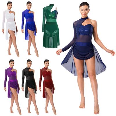 Damen Lyrisches Tanzoutfit Rollkragen Verstellbare Spaghettiträger Ein Schulter Ärmellos Paillettenbesetzter Body