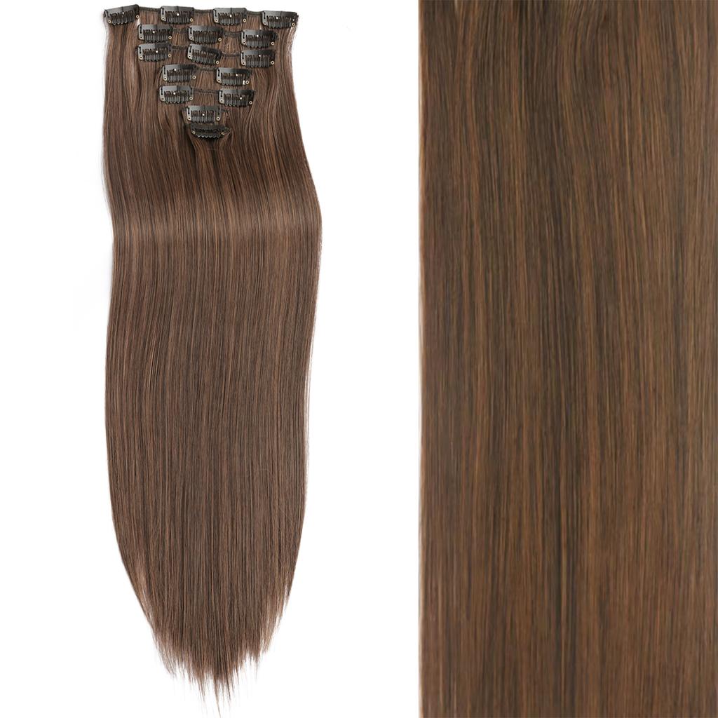 7Pcs/Set 16 Clips Hair Extension Black Long Straight Natural Hair Ombre Hairpiece Heat Resistant Fiber For Women Hairstyle 2030