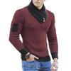 Men's Casual Solid-color Patchwork Style Long-sleeved High-neck Sweater, Men's Fitted Knitted Pullover, Scarf Collar Sweater