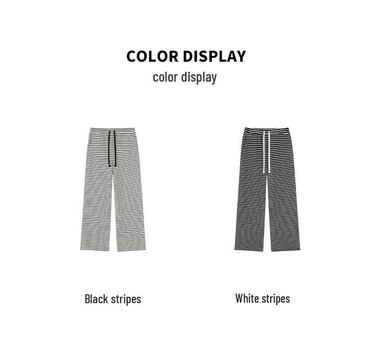 Women's High Waist Striped Terry Cloth Wide Leg Pants - Plus Size, Spring Slimming Draping, Style 63158