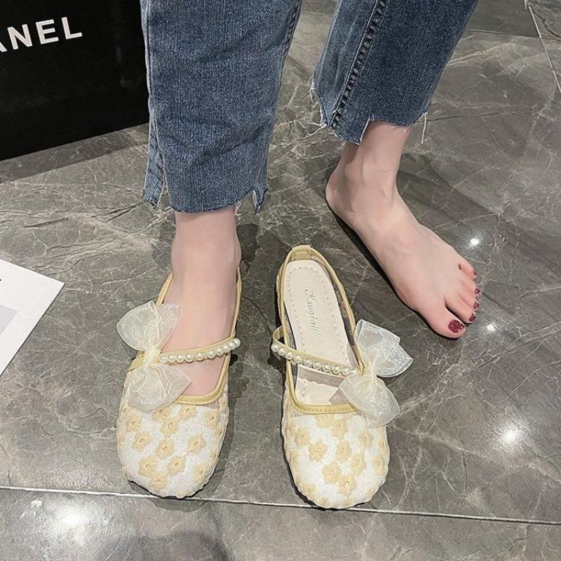 Aesthetic Light Summer Casual Mesh Breathable Shoes for Women Comfortable and Elegant Fashion Designer Pearl Lace Woman Footwear