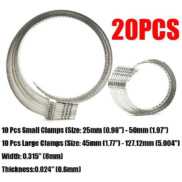 20 Pcs Car Adjustable Axle CV Joint Tie Rod End Boot Crimp Clamp Stainless Steel
