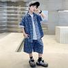 Kids Summer Casual Clothing Set for Tween Boys Shirt And Short Denim 2 Piece Outfit Set Teens Child Cool Streetwear Suit Wear