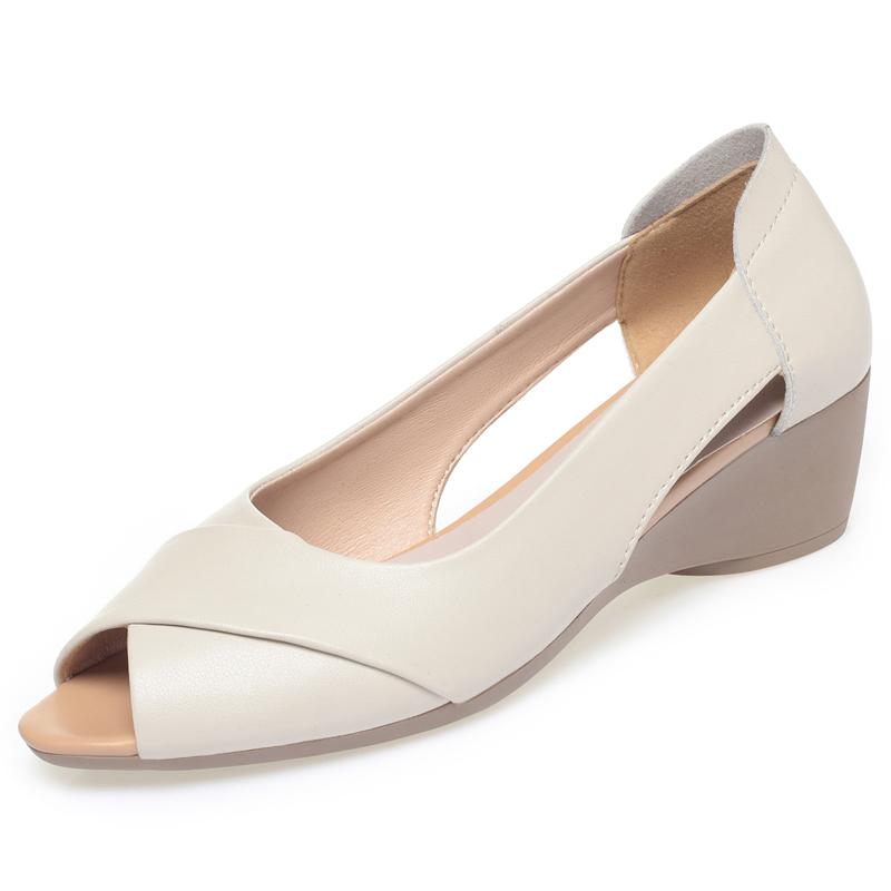 Módní AIYUQI 2025 nové dámské sandály Klínový podpatek Mělké protiskluzové dámské boty Velká velikost kožené sandály s rybí tlamou dámské