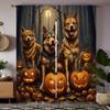 2-piece HD Moonlit Halloween Jack-o '-lantern Wolf Dog Curtain Black Tie Digital Printed Curtain Home Decoration Style Decoratio